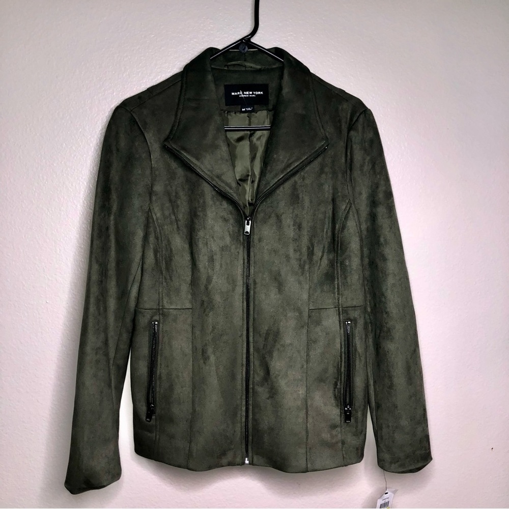 NWT Marc New York Olive Suede Front Zip Jacket, Size M